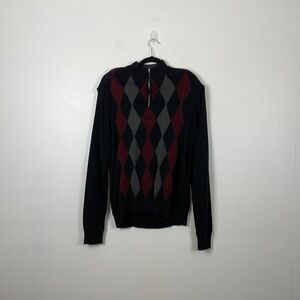 Lyle & Scott sweater men XL long sleeve black argyle 3/4 zip closure pullover